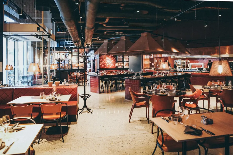Busy restaurant dining room in the evening